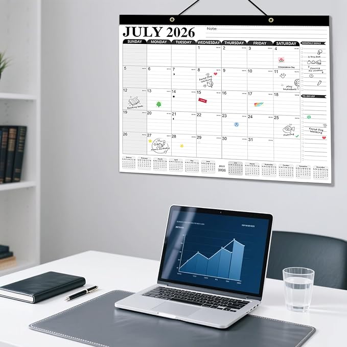Desk Calendar 2026, Anti Ink Bleed, Ample Space, Extra Large Calendar 2026 with Stickers, 22" x 17" Seasonal Desktop Calendar for Home, Office, Student & Teacher Supplies- Simple