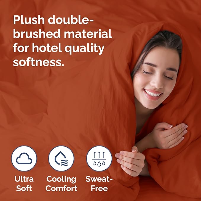 Duvet Cover Queen Size Set - Extra Soft Queen Size Duvet Cover 90 x 90 with 2 Pillow Shams - Hotel Luxury Easy Care and Fade Free w/Zipper Closures & Ties - Comfy Breathable Bedding Set (Terracotta)