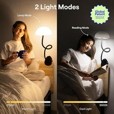 Shroommate Clip On Light and Bed Headboard Lamp, Bedside Table Lamp for Dorm, College Dorm Room Essentials, Night Light for Kids Nursery, Clip on for Desk, MultiColor LEDs, Adapter Included (Black)