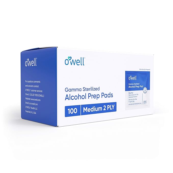 OWELL Prep Pads - 5,000 Individually Wrapped Sterile Alcohol Wipes, Medium 2-Ply Antiseptic Wipes for Disinfecting Skin, First Aid Kit Alcohol Swabs (50 boxes of 100ct)