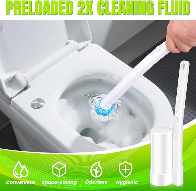 KOKL Disposable Toilet Brush, Toilte Wand Kit, Toilet Bowl Cleaner Brush with 12 Wand Refills, Toilet Cleaning Supplies, Toilet Brush and Storage Caddy, Toilet Cleaning System for Bathroom Maintenance