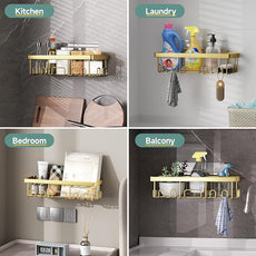 Veken Adhesive Shower Caddy 5-Pack,Heavy Weight Bearing,Large Wall Mounted Shower Shelves Rack,Organizer Storage Accessories with Soap Dish&Toothbrush Holder,Ideal for Bathroom,Home&Kitchen,Gold