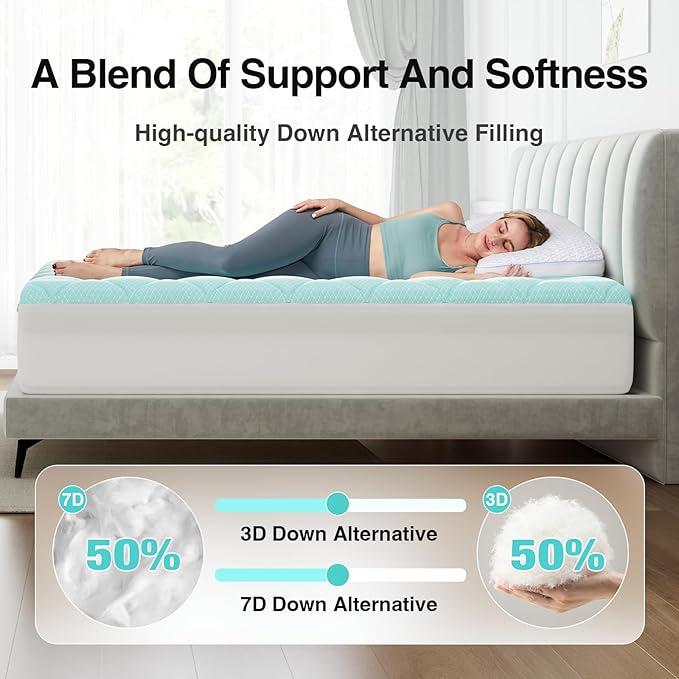 Novilla Cooling Mattress Topper Full Size,Mattress Pad with Deep Pocket for 8-21" Mattress,Soft Mattress Cover for Back Pain Relief,3D+7D Down Alternative Bed Topper for Hot Sleepers