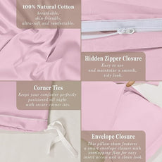 100-Percent Cotton Duvet Cover Set, Hidden Zipper Closure, Ultra Soft, Easy Care and Durable, Simple Bedding Style, Queen, Pastel Pink (Comforter Not Included)