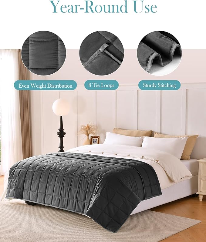 Topblan Weighted Blanket for Adults 20lbs, Breathable Cooling Weighted Blanket, Soft Heavy Microfiber Material with Glass Beads Blanket for All Season, Sofa Bed, 60"x80" Queen Size, Black