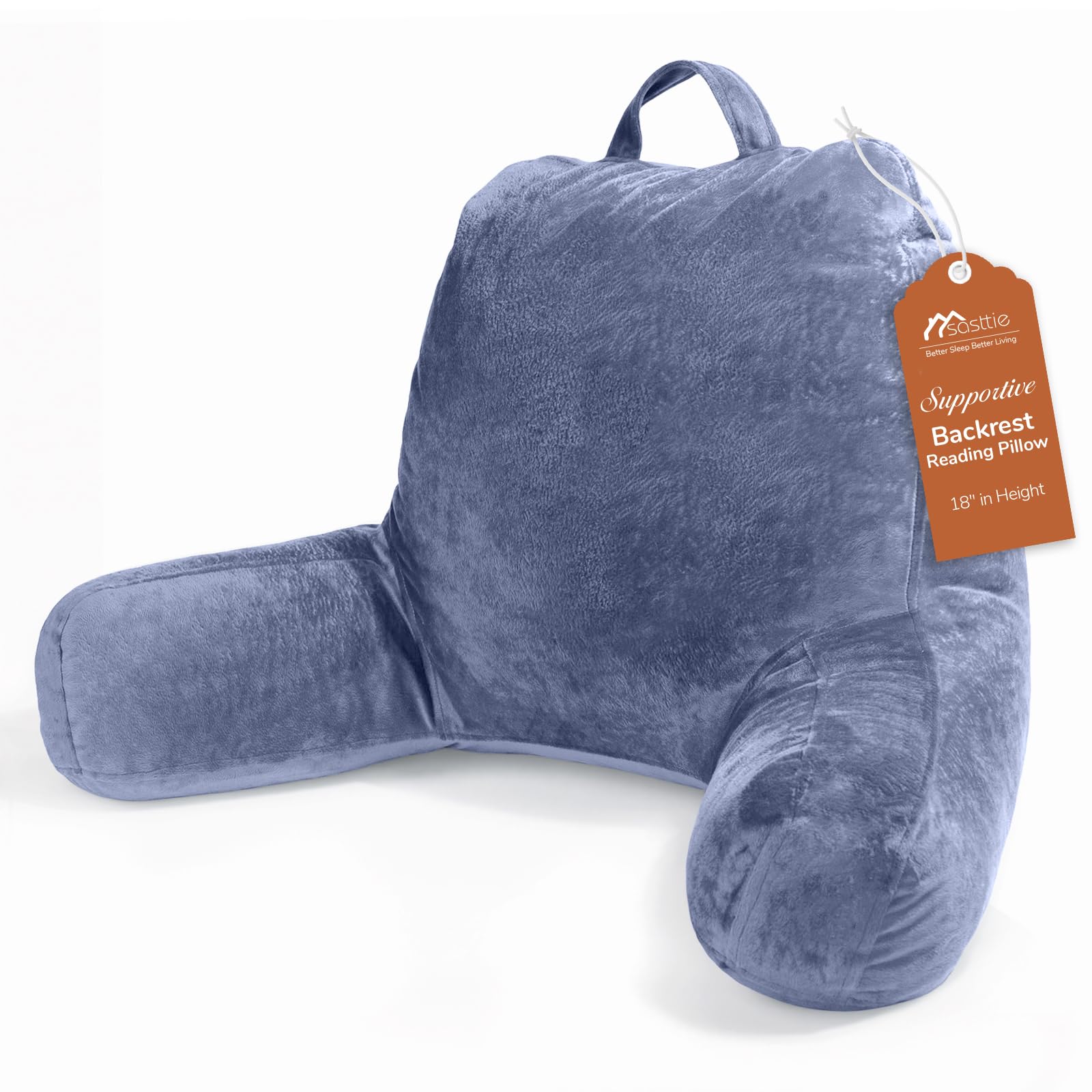 Sasttie Reading Pillows for Sitting in Bed Adult, Velvet Back Pillow Bed Sitting Up, Back-Rest Support Cushion for Sit Up on Couch, Sofa, and Floor, Dorm Essentials, Oeko-Tex Certified, Dark Grey