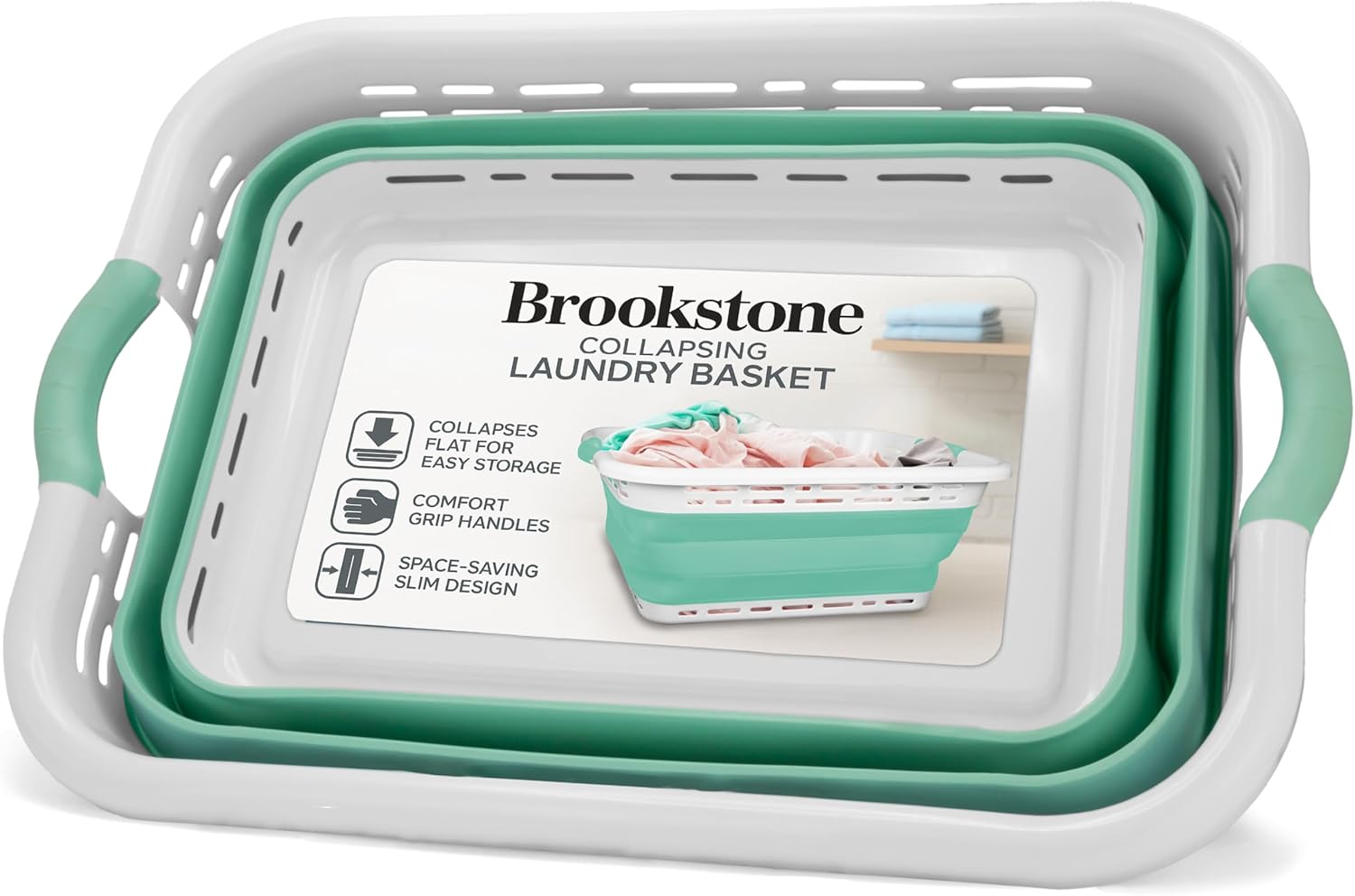 BROOKSTONE 11 GALLON XL 24" Collapsible Laundry Basket & Clothes Hamper, Comfort Non-Slip Handles, Modern Laundry Hamper with Space Saving Design, Portable Pop-Up Hamper, BPA FREE, Light Grey, 1 Pack Dormly
