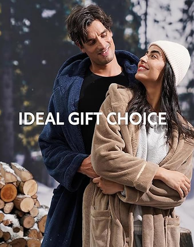 DAVID ARCHY Men's Hooded Robe Soft Coral Fleece Microfiber Bathrobe