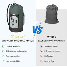 BALEINE 120L Laundry Bag Backpack, 900D Oxford Fabric Large Travel Laundry Bags with Shoulder Straps and 2 Mesh Pockets for College Dorm, Apartment, Laundromat (Dark Grey, 120L)