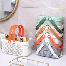 JiatuA Plastic Storage Basket with Handle Portable Shower Caddy Tote Organizer Basket Bin for Bathroom Kitchen Dorm Room Bedroom, Small White