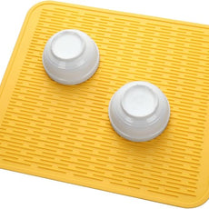 Silicone Dish Drying Mat for Multiple Usage,Easy clean,Eco-friendly,Heat-resistant Silicone Mat for Kitchen Counter or Sink,Refrigerator or Drawer Liner Yellow XL 18 inches x 16 inches