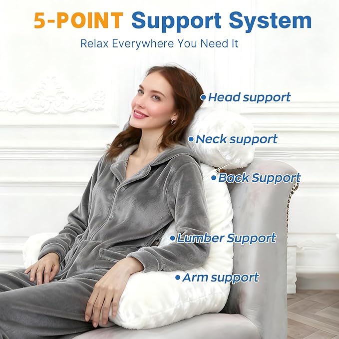 Reading Pillow Plus, Crystal Velvet Back Pillow Bed Sitting Up for Adult & Children, Back Rest Pillow Support for Reading & Rest Bed, Add Height and Removable Pillows Design, for Xmas Gift, Lvory