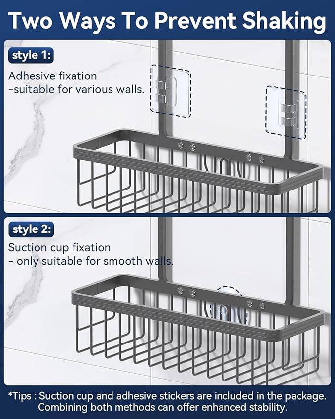 YASONIC Shower Caddy Hanging, Never Rust Shower Organizer Hanging, Aluminum Shower Racks for Inside Shower with Hooks for Razor, Bathroom Organizers and Storage with Soap Holder, Grey