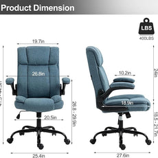 Office Chair High Back Ergonomic Executive Computer Desk Chair Comfortable Fabric Padded Home Office Desk Chairs with Flip-up Arm Rest Adjustable Height Swivel Wheels (Blue)