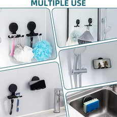 TAILI 2 Pack Powerful Suction Cup Razor Holder, 304 Stainless Steel Bathroom Suction Hooks for Towel, Loofah, Bathrobe, Stylish Shaver Holder for Shower Wall, Easy to Install and Reuse, Black