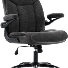 Executive Office Chair, Comfy Fabric Cloth Computer Chair Ergonomic Desk Chairs with Flip-up Armrests, Lumbar Support, 360° Swivel and Rocking Function for Home Office Chairs, Grey