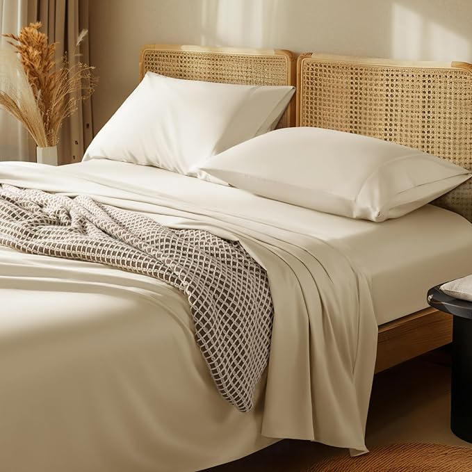 LBRO2M 1000 Thread Count 100% Egyptian Cotton Sheets Set Clifornia King, 4 Piece Sets Bed Sheet Deep Pocket Sheet Set 16" Soft Comfortable All Season (Clifornia King, Linen)