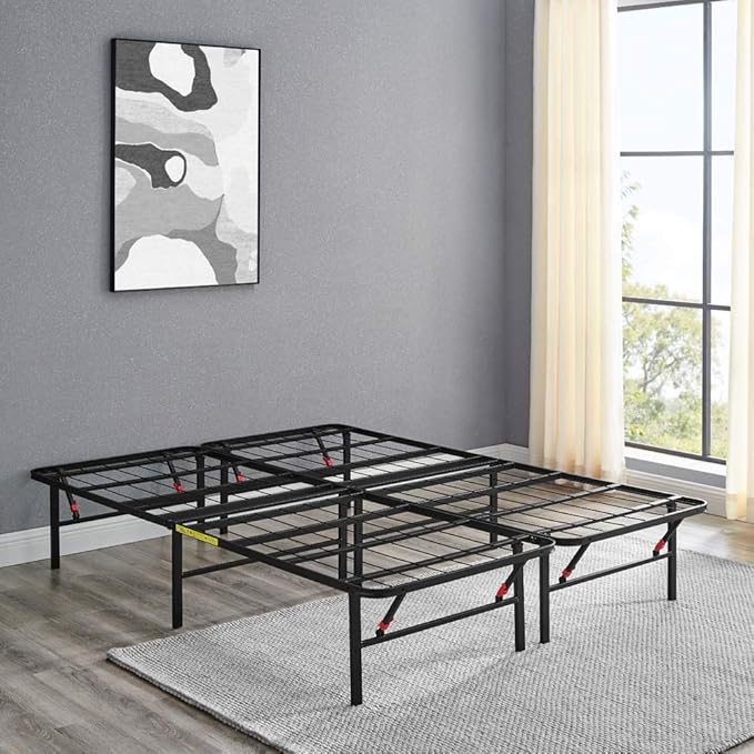 Amazon Basics Bed Frame with Storage, Foldable Metal Platform, Sturdy Steel, No Box Spring Needed, 14 inches High, Tool-Free Setup, King Size, Black