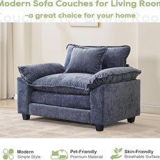 Modular Sectional Sofa, Comfy Cloud Couch Sectional Sofa, Chenille Sofa Sleeper Deep Seat Sofa with Throw Pillows for Living Room (Blue, 53