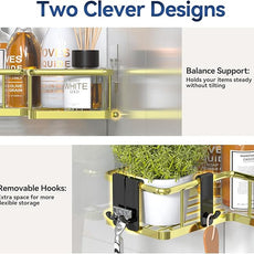 YASONIC Corner Shower Caddy Organizer, 5-Pack Self-Adhesive Rustproof Bath Shelves with Soap Holder & 4 Hooks, Large Capacity Shower Storage Rack for Bathroom Organization, Gold