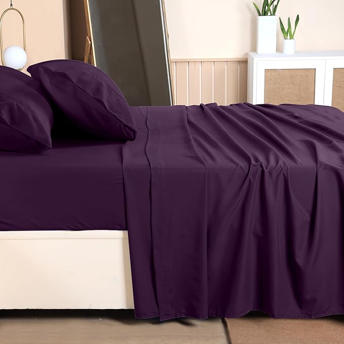 Utopia Bedding Twin Sheet Set – 3 Piece Bed Sheets for Twin Size Bed, Soft and Breathable Microfiber, Includes 1 Fitted Sheet, 1 Flat Sheet and 1 Pillowcase (Dark Purple)