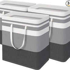 BlissTotes 3-Pack Laundry Basket, Freestanding＆Waterproof Laundry Hamper, Collapsible Tall Clothes Hamper with Easy Carry Handles for Clothes, Towels in the Family and Dorm,Gradient Grey,125L
