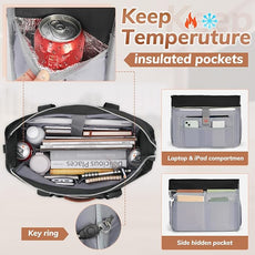 RAINSMORE Teacher Tote Bag for Women Work Bags 15.6 Inch Laptop Tote Bag with Large Cup Holder Nurse Bag Computer Handbag