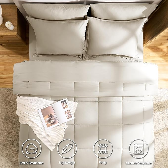CozyLux King Size Comforter Set Oatmeal - 7 Pieces Bed in a Bag King, Okeo-Tex Certifited Bedding Set, All Season Soft Bed Set with Down Alternative Comforter, Sheets, Pillowcases & Pillow Shams