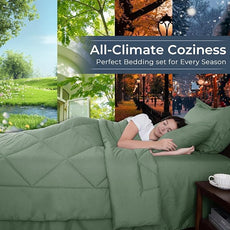 HEVUMYI Sage Green Queen Comforter Set - 7-Piece All Season Bed in a Bag Queen, Ultra Soft Bedding Set with Comforter, Flat Sheet, Fitted Sheet, Pillowcases, Pillow Shams, Sage Green