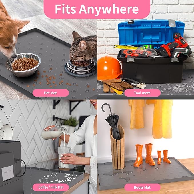 Sdpeia Under Sink Mat 34"×22" Waterproof Silicone Cabinet Liner & Sink Protector for Kitchen & Bathroom, Multi-Purpose Organizers Tray for Pets, Laundry, Cat Litter Mat, Gray