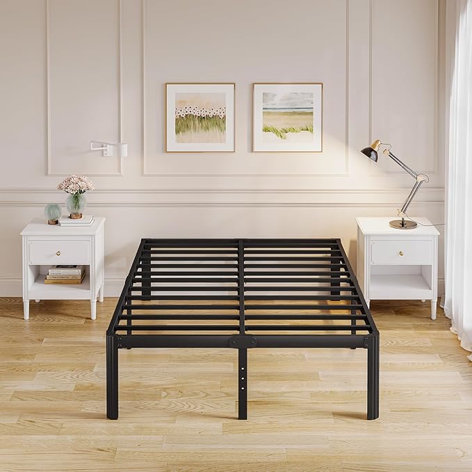 Askeld Full Size Bed Frame, 18 Inch High Metal Platform Bed with Round Corner Leg, No Box Spring Needed, Heavy Duty Noise-Free Bed Base, Easy Assembly, Black