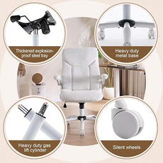 Executive Office Chair, Comfy Fabric Cloth Computer Chair Ergonomic Desk Chairs with Flip-up Armrests, Lumbar Support, 360° Swivel and Rocking Function for Home Office Chairs, White