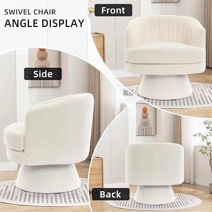 CANMOV Swivel Accent Chair with Armrest, Modern 360 Degree Swivel Barrel Chair with Curve Back and Soft Cushion,Comfy Round Sherpa Teddy Armchair Single Sofa for Living Room,Bedroom,Waiting Room,Beige