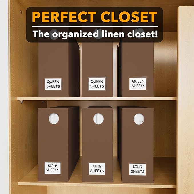 SpaceAid 6 Pack Bed Sheet Organizers and Storage, Foldable Sheet Organizer with Window for Linen Closet, Set Folder Keeper for Queen & King Size Bedding Storage (Brown)