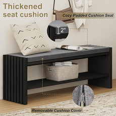 BON AUGURE Storage Bench, Entryway Bench with Shoes Storage, Wooden Benches with Seat Cushion, Shoe Rack Benches for Entry, Entrance, Front Door (Black Oak, 40 Inch Wide)