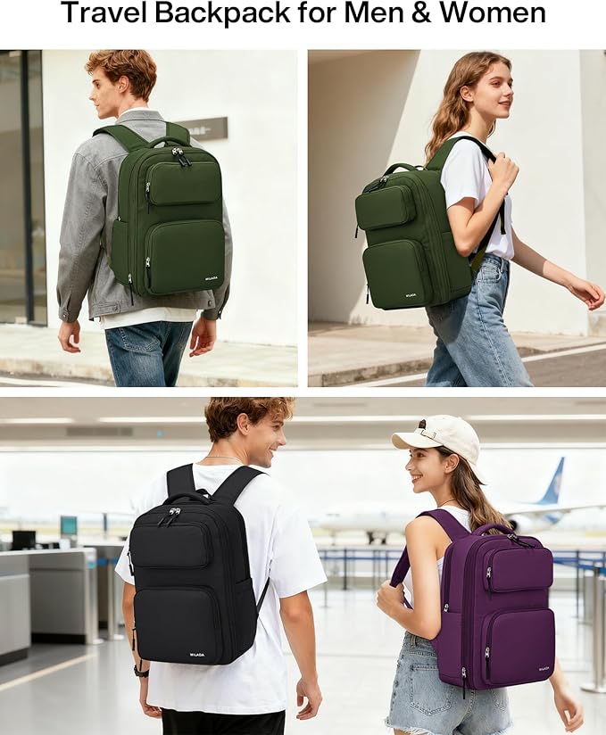 MILADA Expandable Travel Backpack 28L to 39L, TSA-Approved Carry On Backpack with 17 Inch Laptop Compartment, School Business Work Backpack for Men & Women, Green