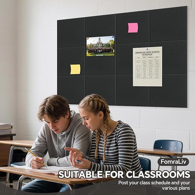 Felt Bulletin Board 48 x 36 Inches - 12 Pack Black Felt Wall Panels for Office Storage, pin Boards for Walls Office Decor Wall Organizing Rack (Black)