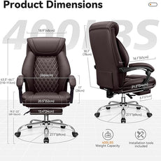 Office Chair, Executive Leather Chair Adjustable High Back, Ergonomic Computer Desk Chair Lumbar Support, Big and Tall Office Chair with Footrest, Comfy Reclining Chair for Home Office
