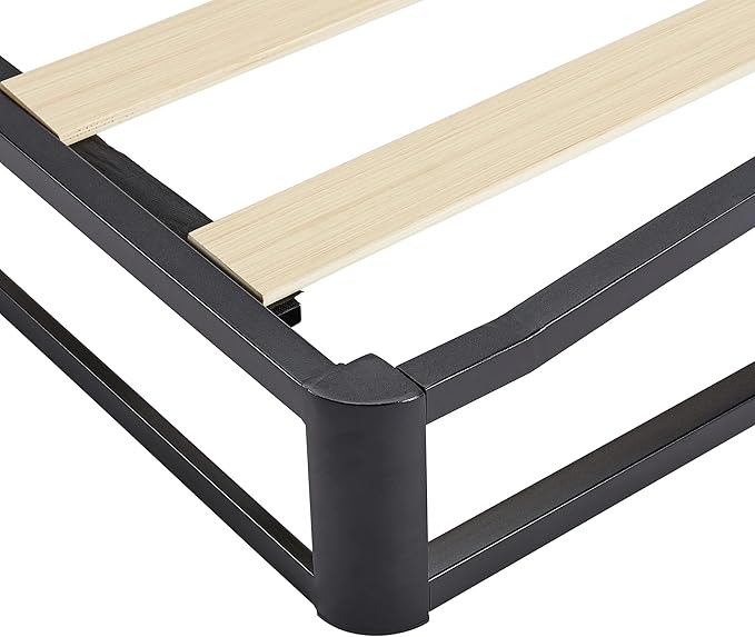 Amazon Basics Metal Platform Bed Frame with Wood Slat Support, 10 Inches High, Queen, Black