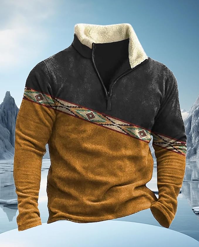 Western Sweatshirts for Men Aztec Cowboy Vintage Graphic Fleece Hoodie Mens Quarter Zip Pullover Country Jacket