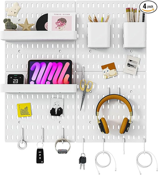 Nafenai Peg Board, Modular Hanging Peg Board Combination Kit with Accessories for Wall Organizer, Crafts Organization, Ornaments Display, Wall Peg Board (22 Inches x 22 Inches, White)