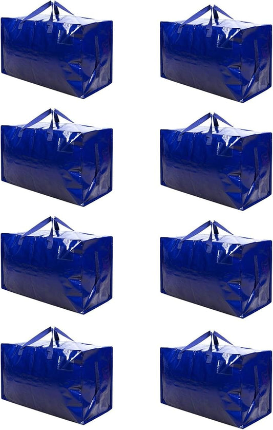 VENO 8 Pack Moving Bags and Large Christmas Decoration Storage Bins with lids. Alternative to Moving Boxes, Packing Supplies for College. Heavy Duty Totes (Blue, 8 Pack)
