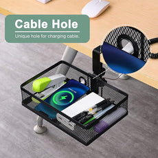 ROSLINE Under Desk Storage Organizer, Clamp on Drawer Basket, Hanging Storage, Mount Tray, Suitable for Multiple Scenes (Black)