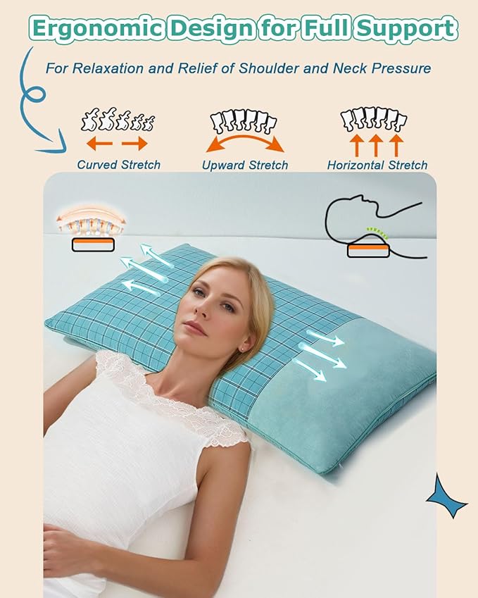Buckwheat Hull Bed Pillow, Buckwheat Hulls Pillow Filling for Neck and Lower Back Support, Ergonomic for All Sleeping Positions, Flat Pillow for Bed and Sofa Use, 19x11 Inch, Blue