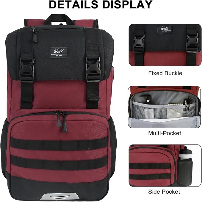 WOLT Laptop Backpack with USB Charging Port Fits Up to 17 Inch Laptop, College Backpack for Men Women, Computer Business Bookbag, Red