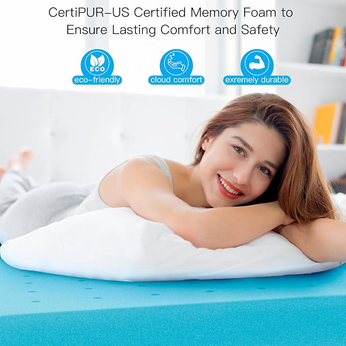 2 Inch Twin (39"x75") Memory Foam Mattress Topper, Cooling Gel Infused Mattress Pad, Soft Bed Topper for Pressure Relief Back Pain, Breathable, CertiPUR-US Certified