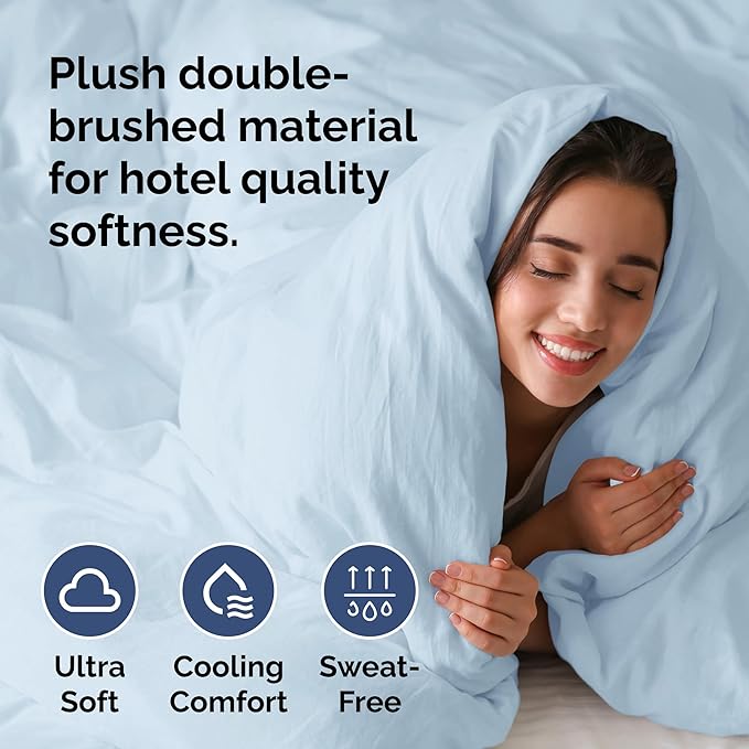 Duvet Cover Twin/Twin XL Size Set - Extra Soft Duvet Cover 68 x 90 with 1 Pillow Sham - Hotel Luxury, Easy Care and Fade Free with Zipper Closures & Ties - Comfy, Breathable Bedding Set (Light Blue)