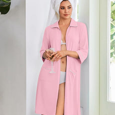 Ekouaer Zipper Robes for Women 3/4 Sleeve Housecoats Knee Length Bathrobe Lightweight Nightgown with Pockets S-3XL