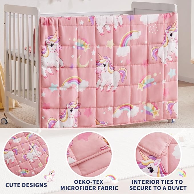 anfie Weighted Blanket Kids Cooling Blanket for Sleeping(36''*48 3lbs),Throw Size Breathable Blanket with Premium Glass Bead(Pink Unicorn)