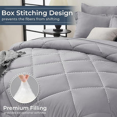 HEVUMYI Light Grey Queen Comforter Set - 7-Piece All Season Bed in a Bag Queen, Ultra Soft Bedding Set with Comforter, Flat Sheet, Fitted Sheet, Pillowcases, Pillow Shams, Light Gray